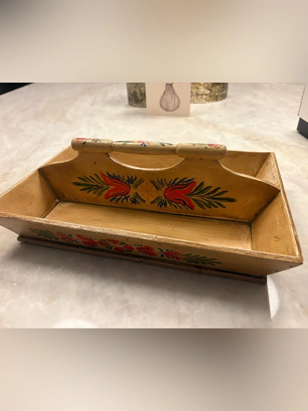Hand-Painted Folk Art/scandinavian Wooden Caddy
